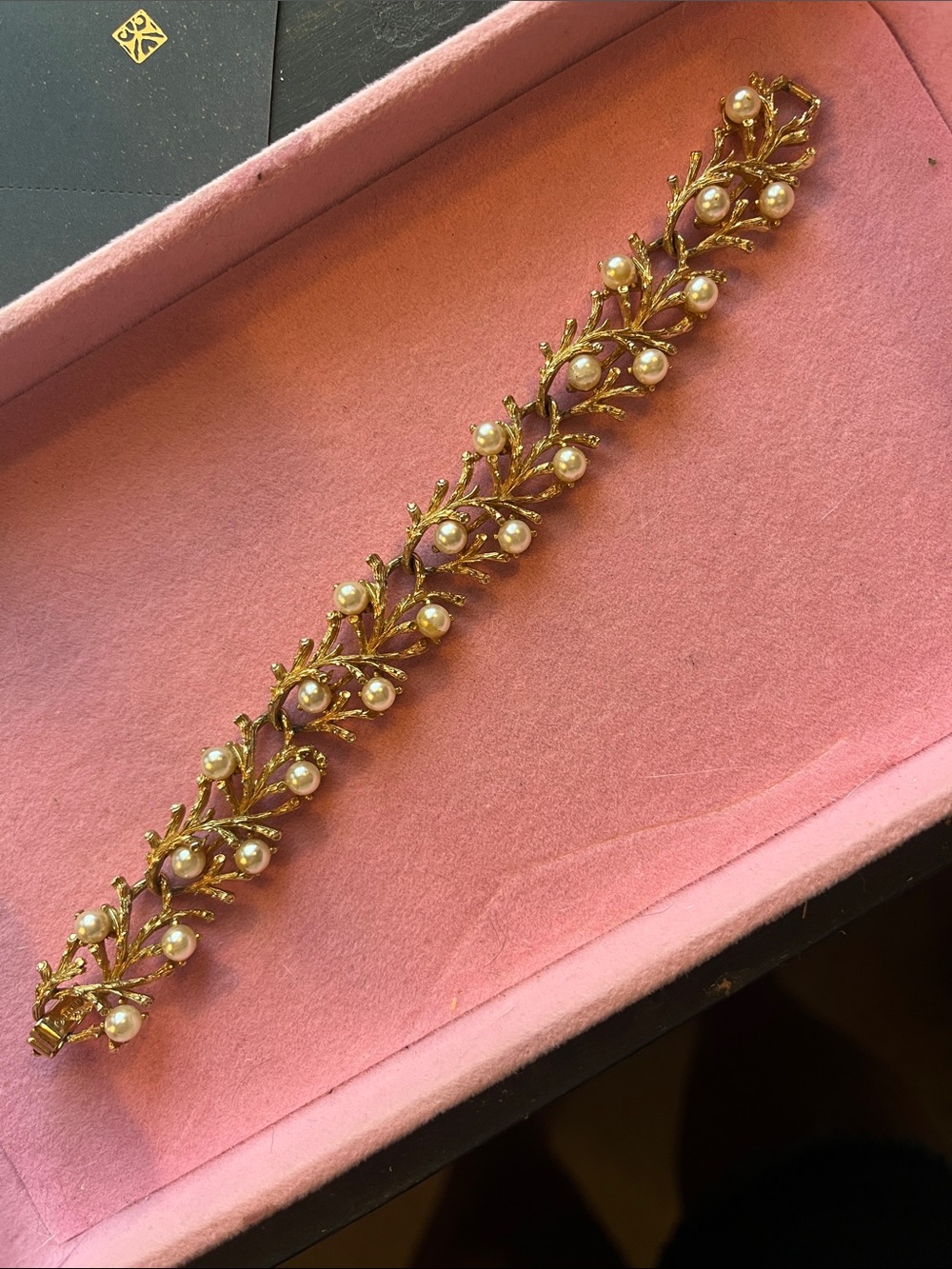 Vintage Gold Tone Pearl Vine Bracelet
